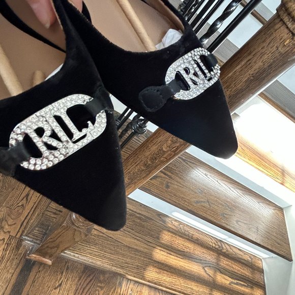 RALPH LAUREN Amory Velvet Crystal Embellishment Pumps Black Women’s Size 6 B - Picture 4 of 6